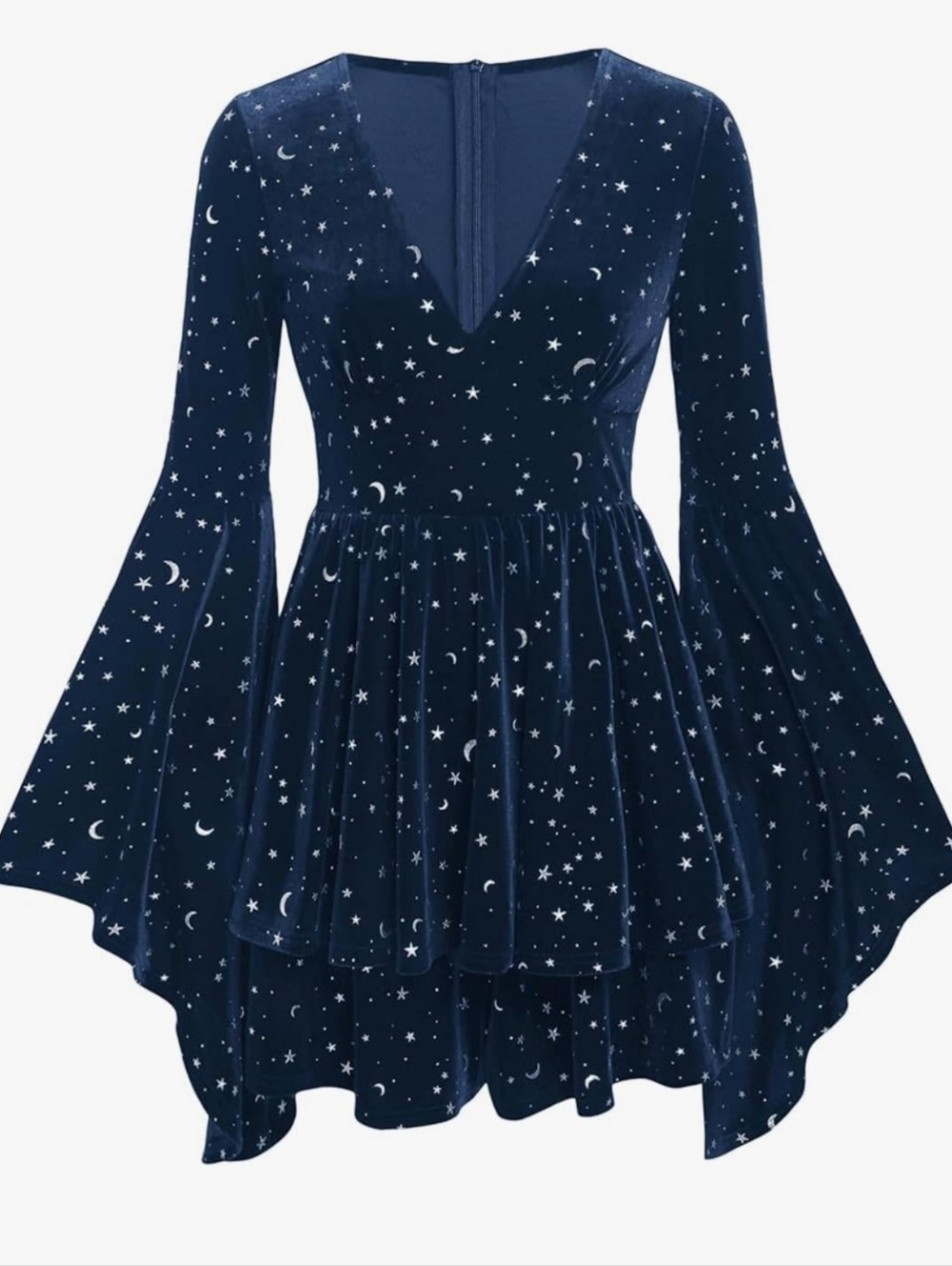 Cider Navy Star Print Velvet Romper with Bell Sleeves